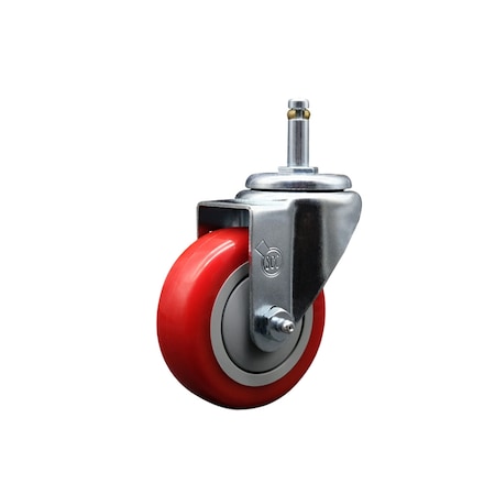 Service Caster 3.5'' Red Polyurethane Wheel Swivel 7/16'' Grip Ring Stem Caster SCC-GR20S3514-PPUB-RED-716138